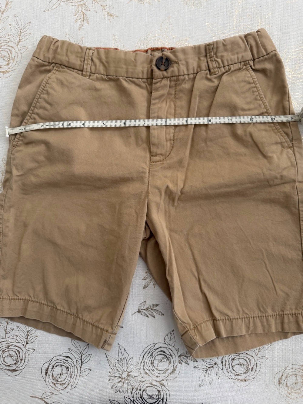 H&M Boys Size 8-9Y Khaki Chino Shorts Elastic Waist Beige Tan Cotton